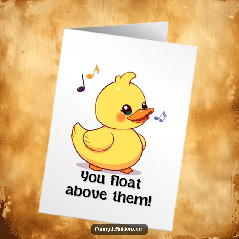 Funny Free Printable Congrats Card: Rubber duck comically bobs its head energetically to an unseen beat.