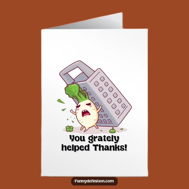 Free Printable Thank You Card: Radish Escapes Grater, Comedic Downloadable for Showing Gratitude