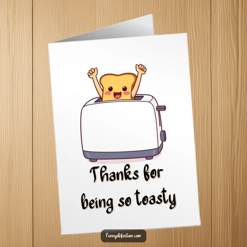 Funny Free Printable Thank You Card: A jubilant toast bursting from a toaster, arms raised high, a funny downloadable.