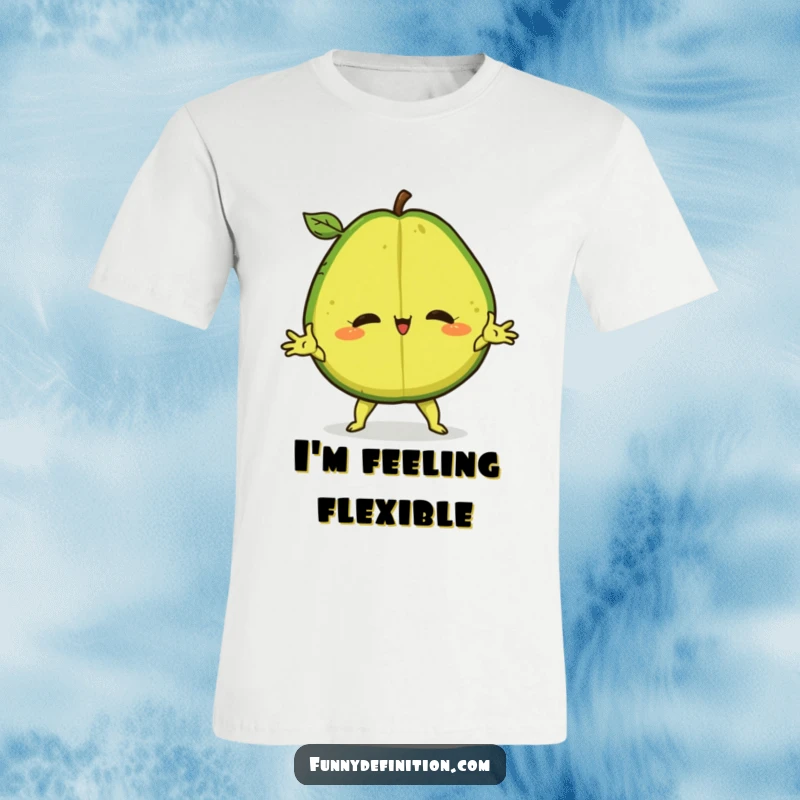 Funny T-Shirt showcasing a confident avocado executing a flawless, dramatic split, radiating humor and flexibility.