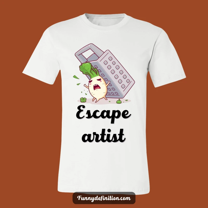 Funny Panicked Radish Grater T-Shirt: Comedic Veggie Apparel for Laughs