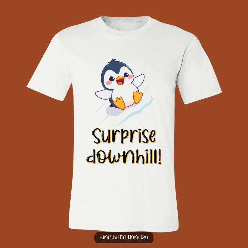 Funny Penguin Slide T-Shirt: Comical Surprise on Ice