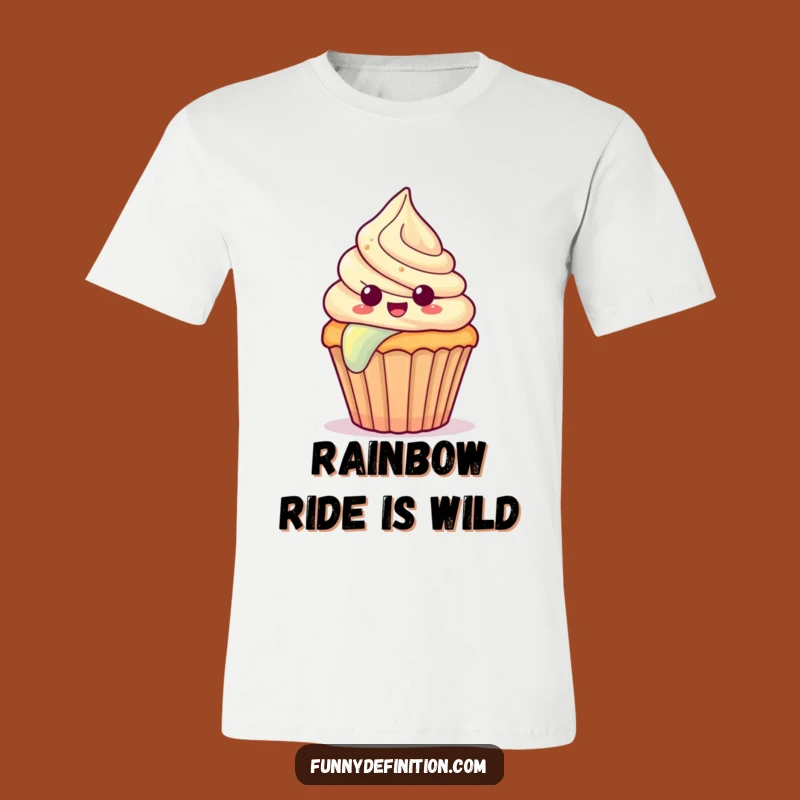 Funny Surprised Cupcake T-Shirt - Whimsical Rainbow Slide Dessert Tee Gift