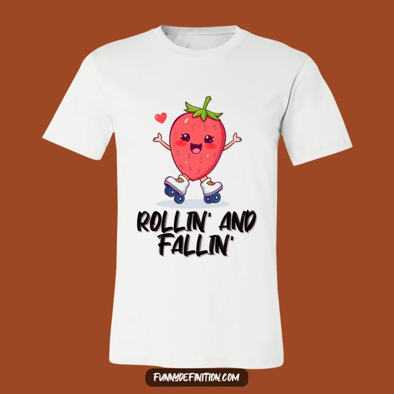Funny Strawberry Roller Skate Trip T-Shirt: Hilarious Cartoon Apparel for Laughs