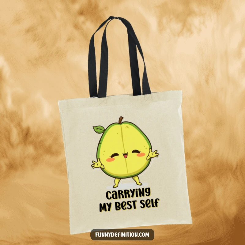 Funny Tote Bag with a confident avocado performing a dramatic split, perfect for stylish and humorous carrying.