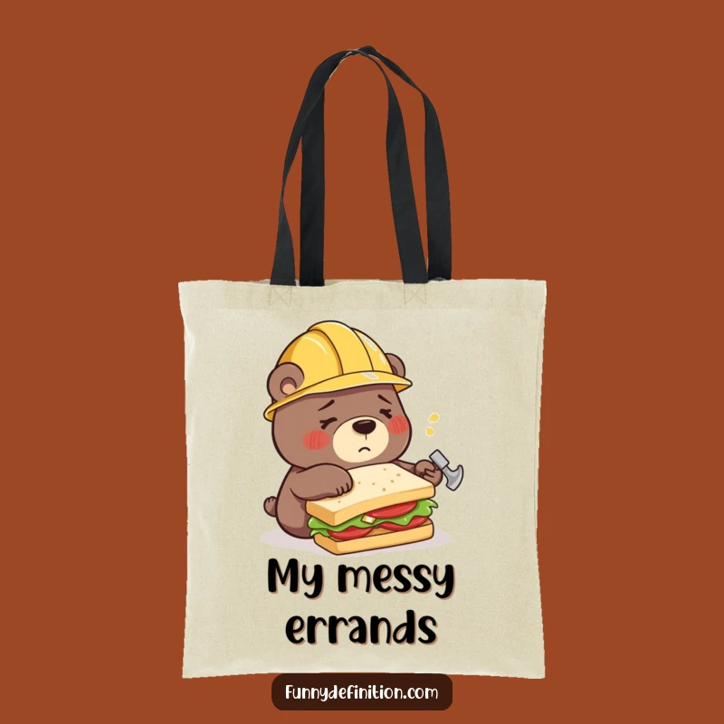 Funny Bear Building Sandwich Tote Bag - Carry Your Tools (or Snacks)
