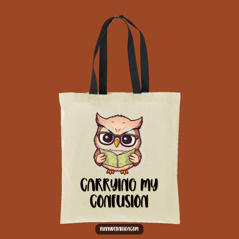 Funny Confused Owl Tote Bag - Hilarious Bird Map Reader Shopping Bag Gift