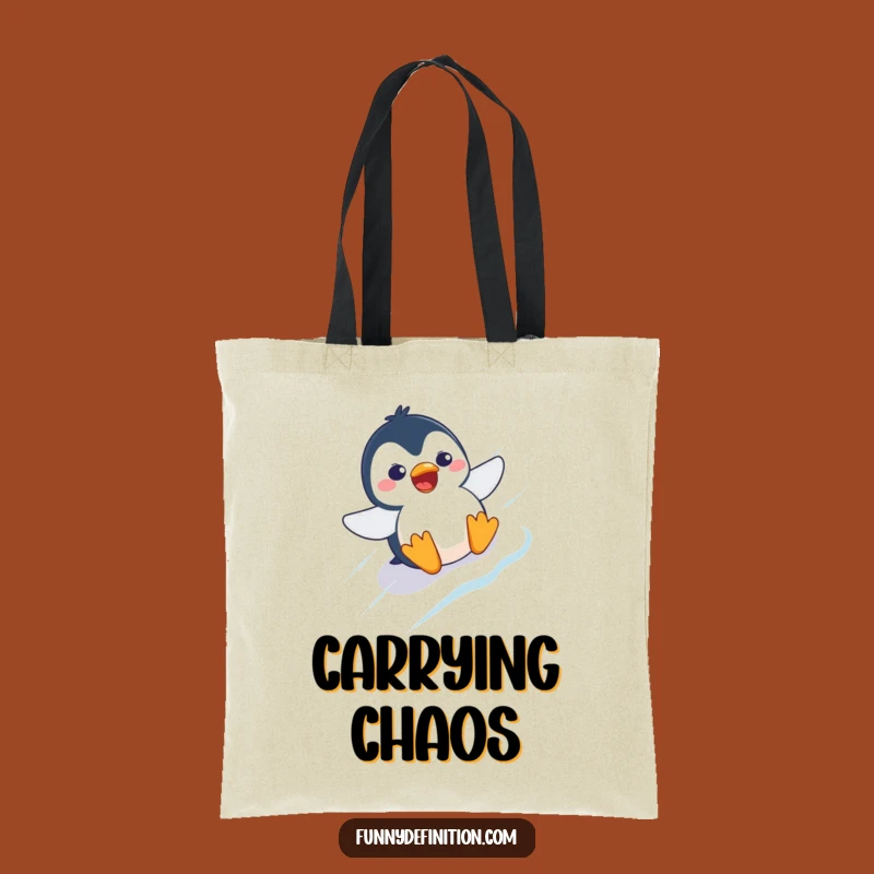 Funny Penguin Slide Tote Bag: Carry Your Laughs Everywhere